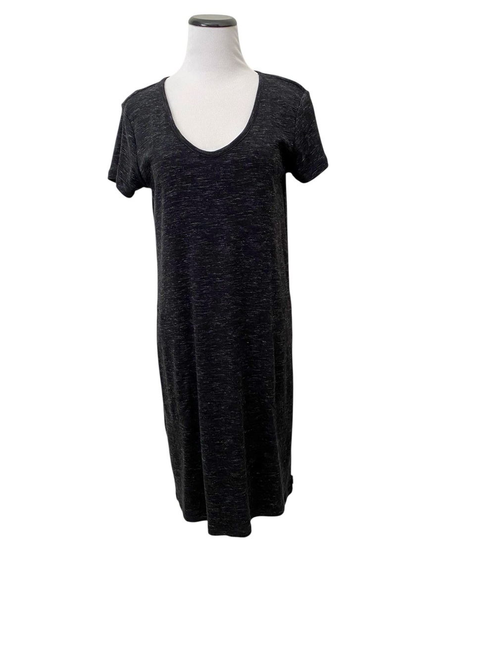 Eddie Bauer Black Space Dye Tee Shirt Dress Sz S Pockets Cotton Poly Knit